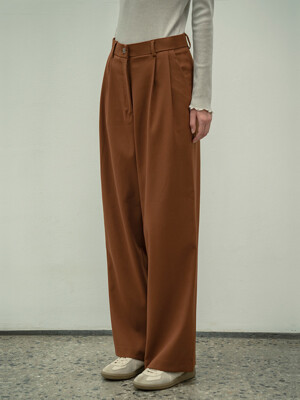 SIPT7052 muse two tuck wide slacks_Brown