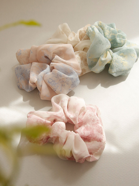 헤어액세서리 - 제이로렌 (J.Lauren) - Pastel Flower Chiffon Hair Scrunchies H0974