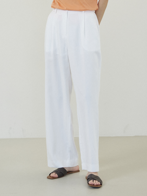 팬츠 - 르 쏠레일 마띠네 (lesoleilmatinee) - Banding Semi Wide Tencel Slacks [OFF WHITE]