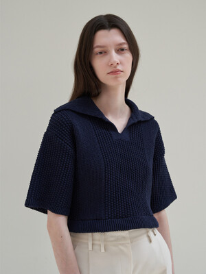 BIG COLLAR CROPPED KNIT PULLOVER_NAVY