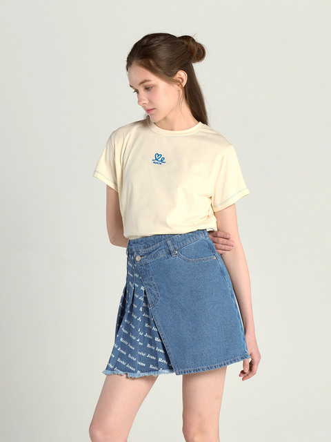 데님 - 리에떼 (REETE) - unbalanced logo a-line skirt