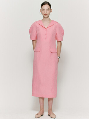 [단독] Linen sailor collar dress - Peony pink