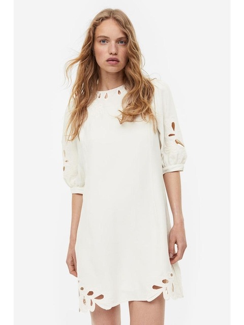 원피스 - 에이치엔엠 (H&M) - 브로드리 앙글레즈 드레스 크림색 1174306002