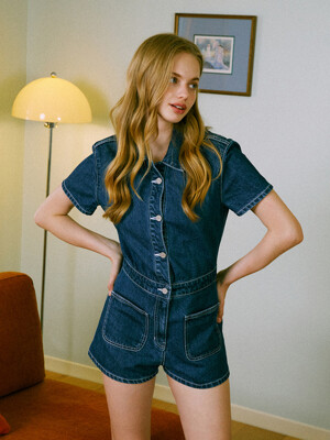 Denim Pocket Open jumpsuit (Blue)