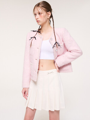 Pocket Tweed Fur Jacket, Pink