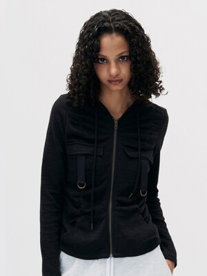 CARGO COTTON HOOD ZIP-UP BLACK