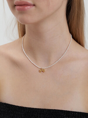 [silver925] petit ribbon pearl necklace(2color)