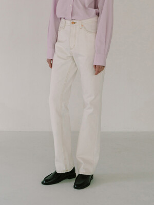 LM03 Grey fabric Denim pants - White