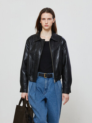 VEGAN LEATHER BIKER BLOUSON - BLACK