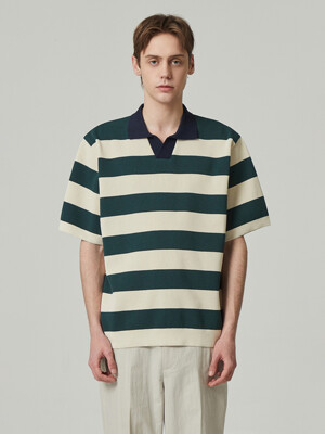 bold stripe collar sweater (short-sleeved)_CWWAM24406GRX