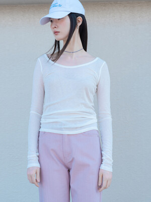 LONG SLEEVE SHEER JERSEY TOP_OFF WHITE