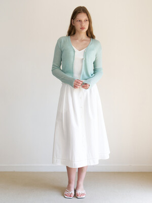 Button Flare Long Skirt_White