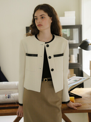 U Riley Leather Trimming Jacket_Cream
