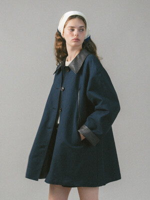 U Manon Leather Half Coat_Navy