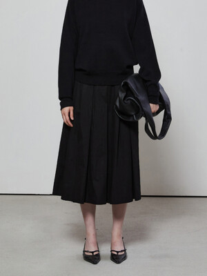VOLUME PLEATS LONG SKIRT - BLACK