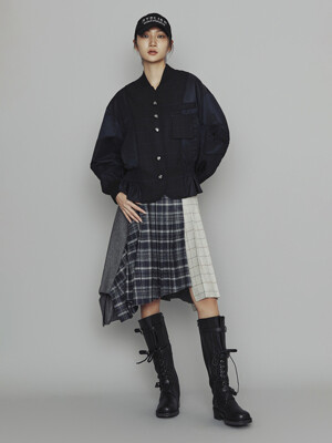 [Atelier] Check Mix Pleats Long Skirt (navy)_LFKAW24850NYX