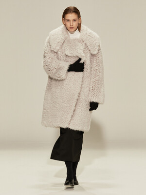 브레스티드 위빙 퍼 코트 (light grey)