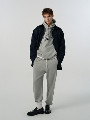 UNISEX LEATHER LOGO SWEAT PANTS MELANGE GREY_M_UDPA5A101G2