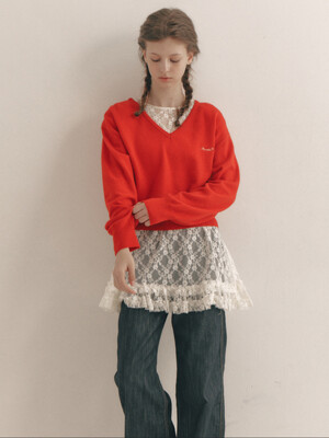 Lettering V-neck Knit(4color)