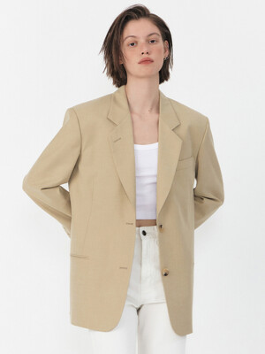 Sleeve Detailed Two Button Jacket Beige