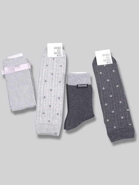 엔젤삭스 양말선물세트 SET006-흑임자 그레이 회색 여성 패션 리본 꽃 양말 SOCKS
