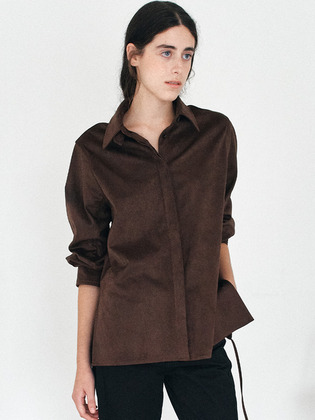 SYNTHETIC SUEDE DRAW STRING SHIRT [TAN BEIGE][DARK BROWN]