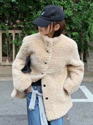 플러쉬 퍼 하프 코트_OATMEAL BEIGE