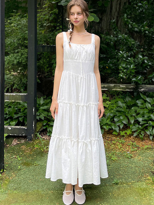 [7차리오더]Ribbon shirring sleeveless dress