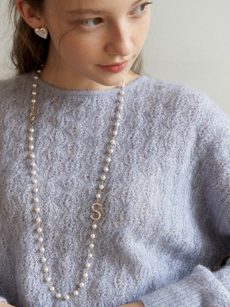 ★TATIANA★ [Silver 925] Jade Initial Pearl Long Necklace_NZ 타티아나][silver925] Jade Initial Pearl Long Necklace_NZ1124
