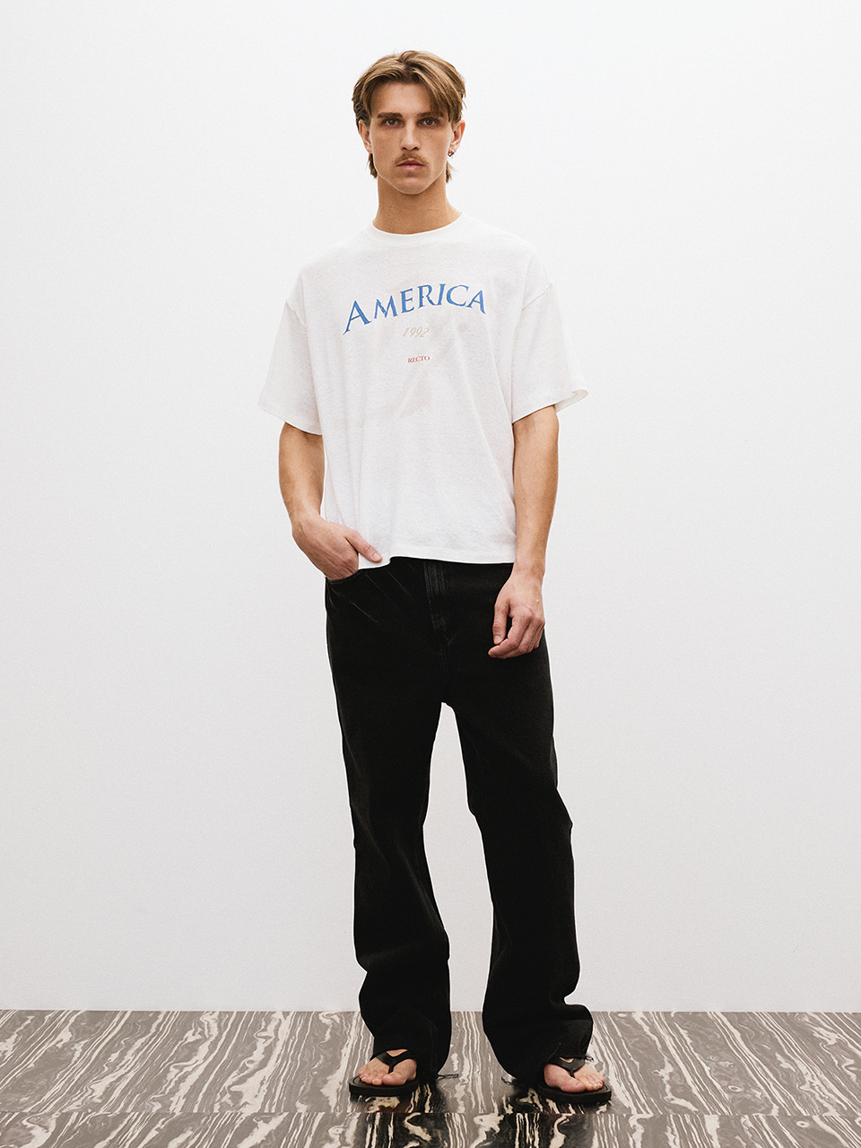 렉토]AMERICA 1992 LINEN BLEND T-SHIRT (OFF WHITE)