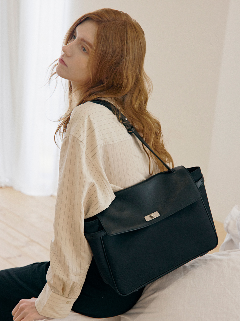 AURE SATCHEL BAG NYLON_ BLACK