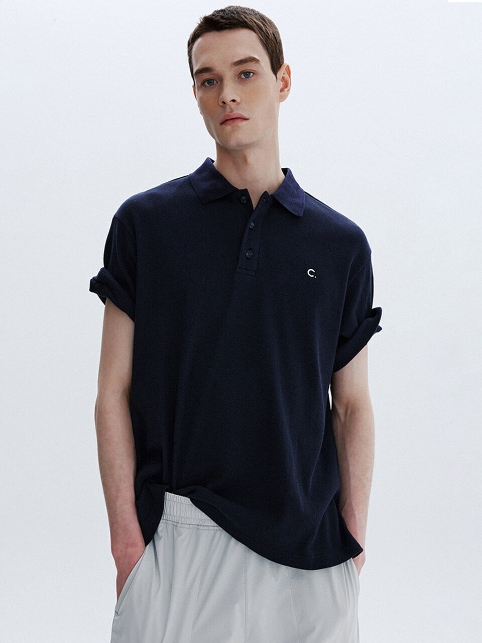 [26SM clove] Waffle Polo T-Shirt_Men (Navy)