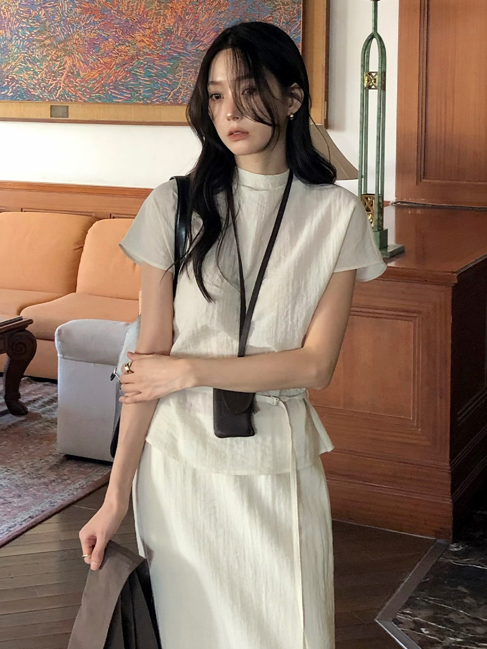 Linkle High-Neck Cap Sleeve Blouse[LMBFSPSH322]-Cream
