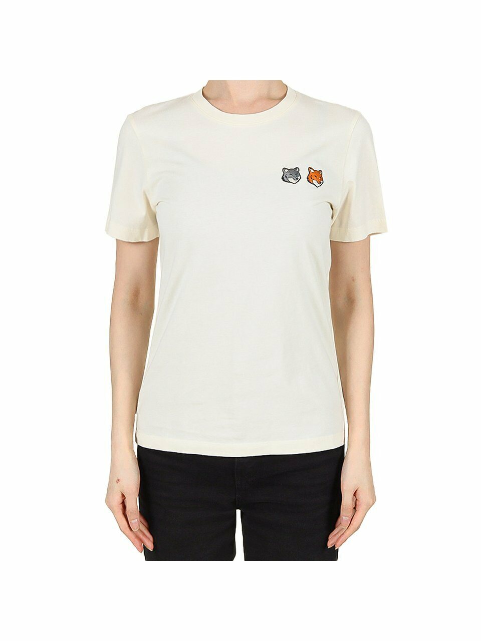Maison Kitsune 26SS женская футболка Double Fox Head Regular Latte OW011CFKJ7026 P702