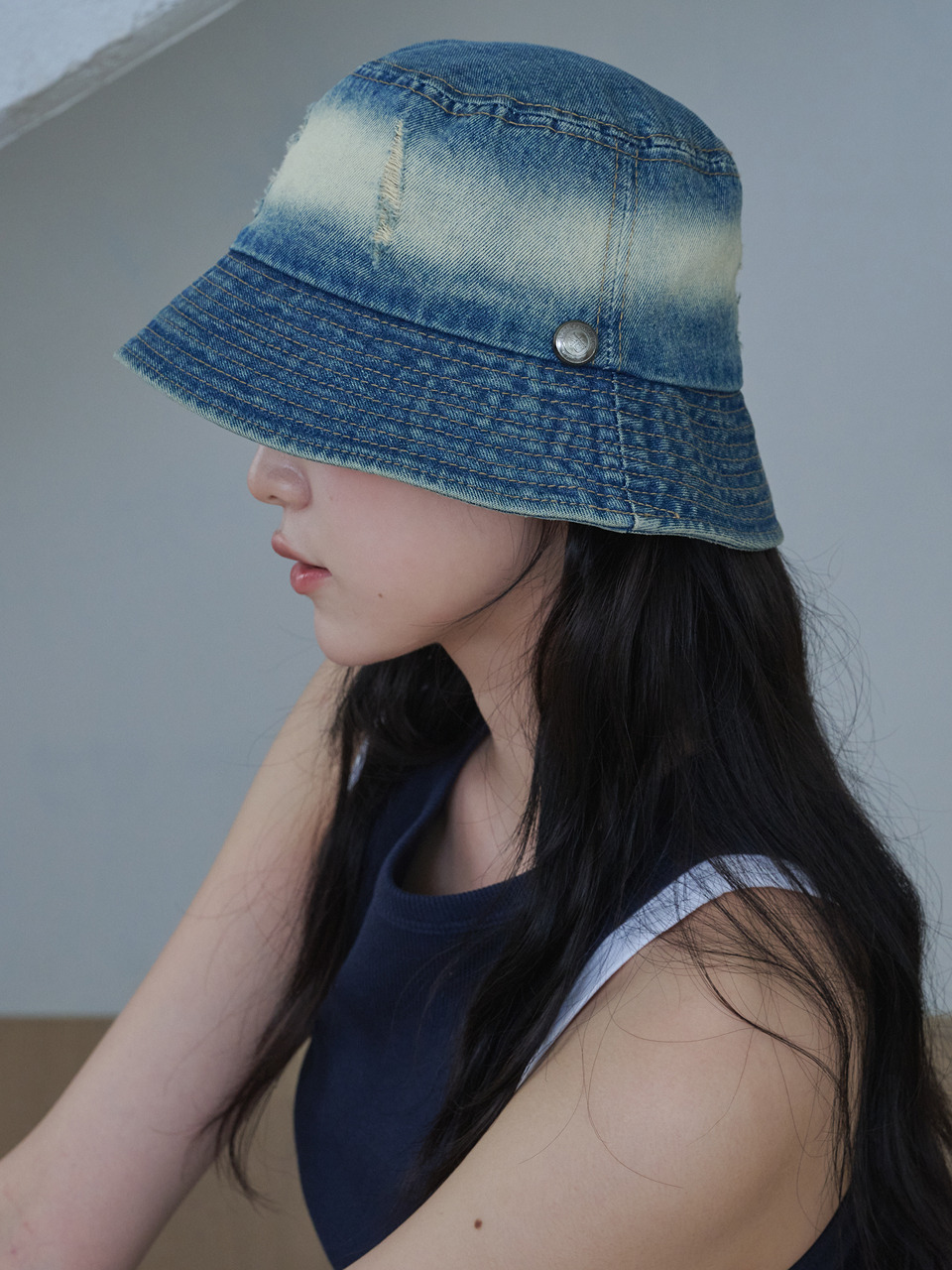 Vintage Bleaching Denim Bucket Hat (2 Colors)