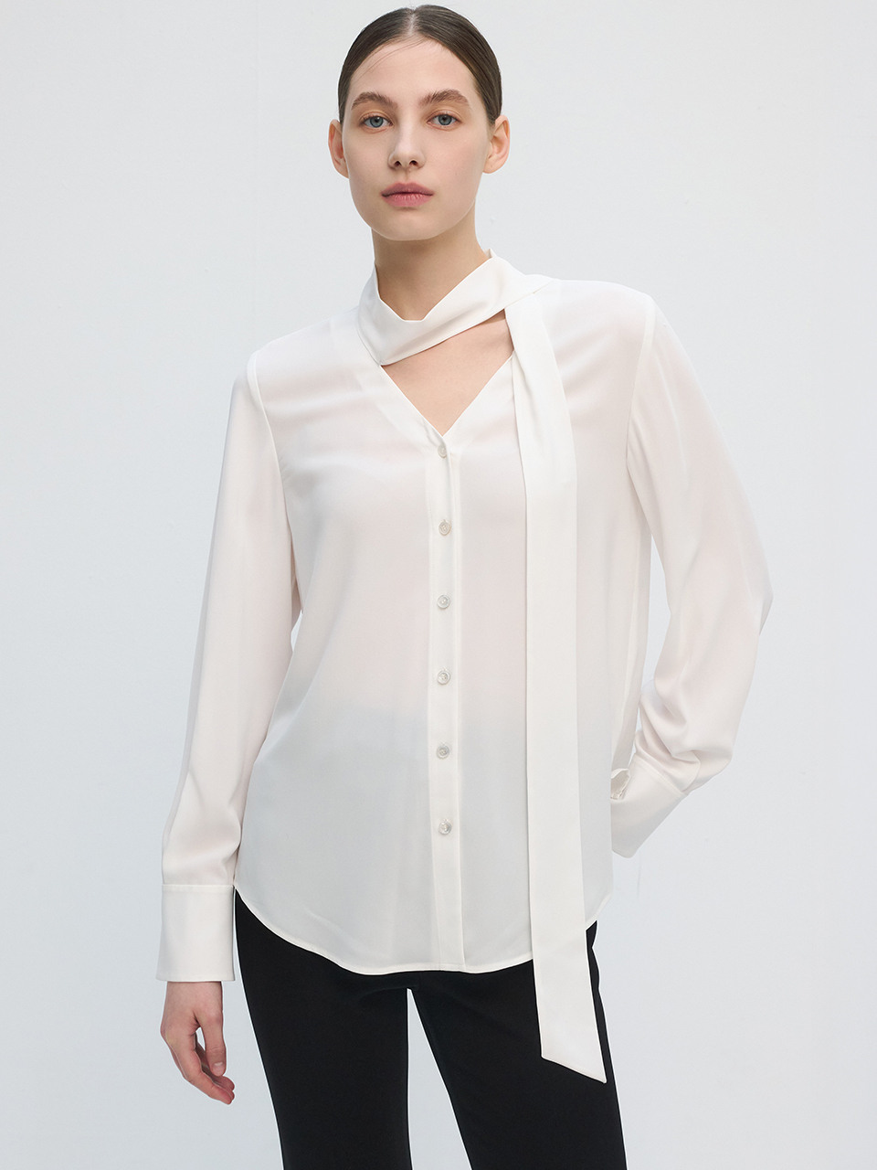 [Drama Signature] Tie-Collar Silky Blouse_6color