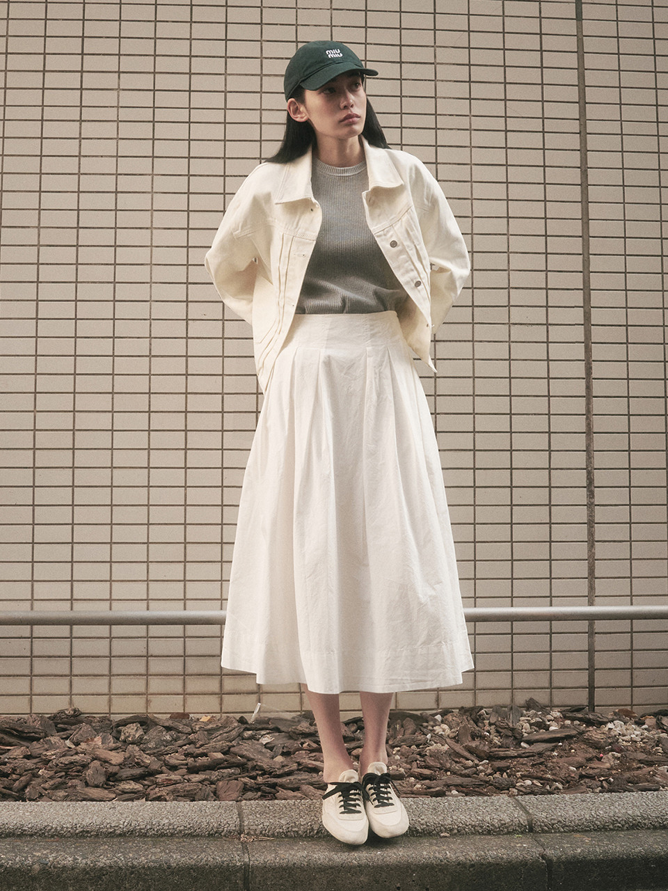PICOT PINTUCK FLARE SKIRT_IVORY