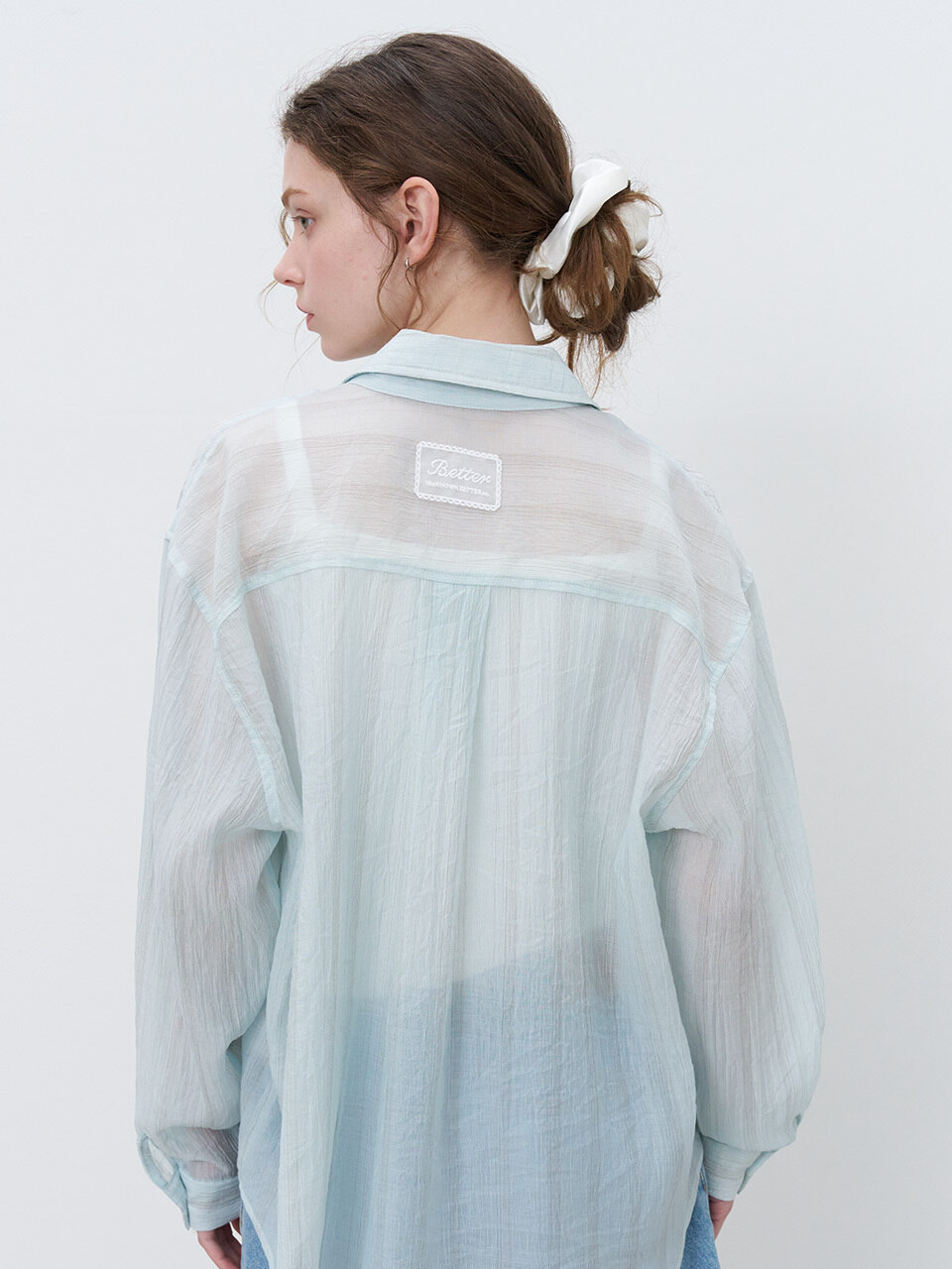 Oversized airy stripe shirt [KNSS06SH04]_Sky blue