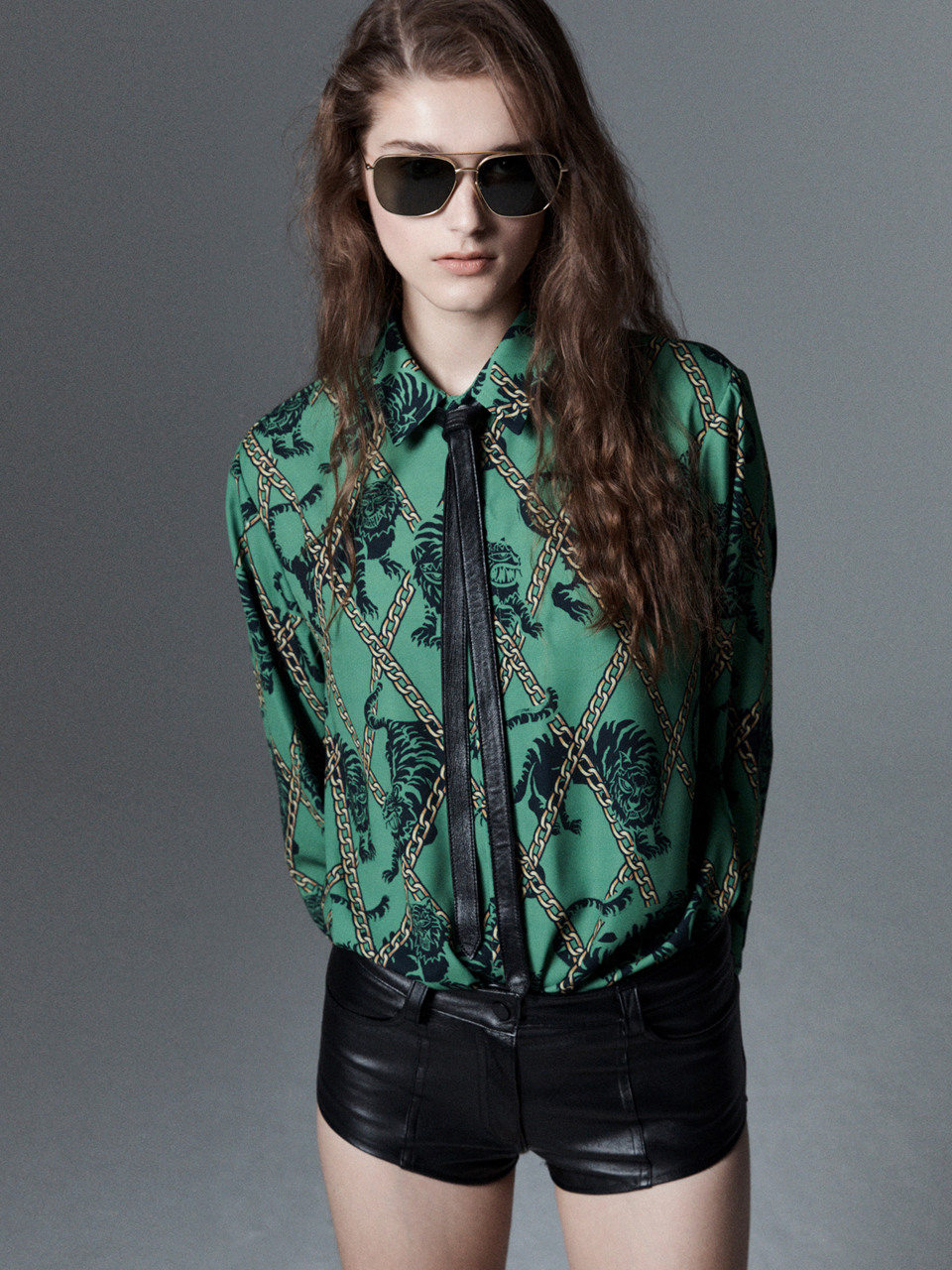 Tiger-Printed Shirt[Green(UNISEX)]_UTS-FS18