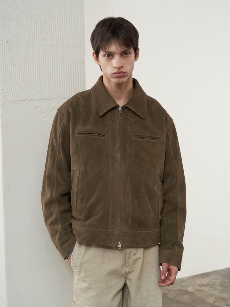 Замшевая куртка со вставками [Real Leather] (Khaki Brown)