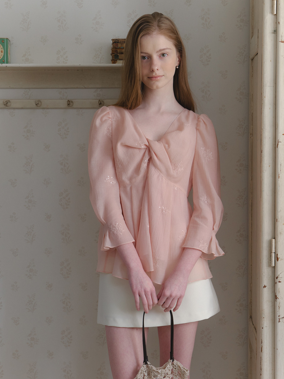 Блузка Stella с пайетками и узлом, 3color