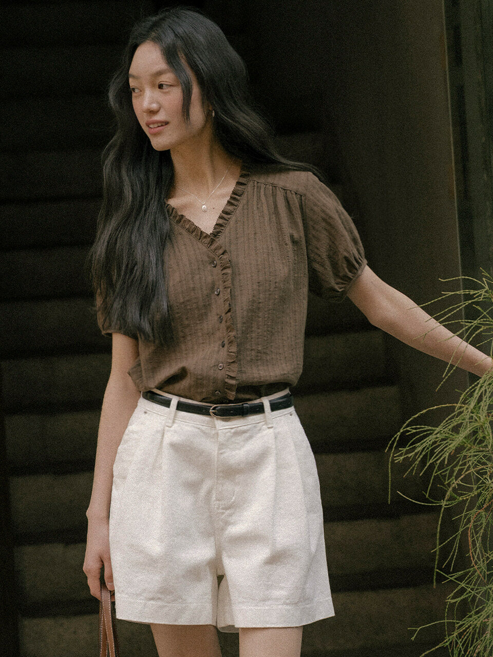Lace Frill Blouse TISU01BL06 Brown