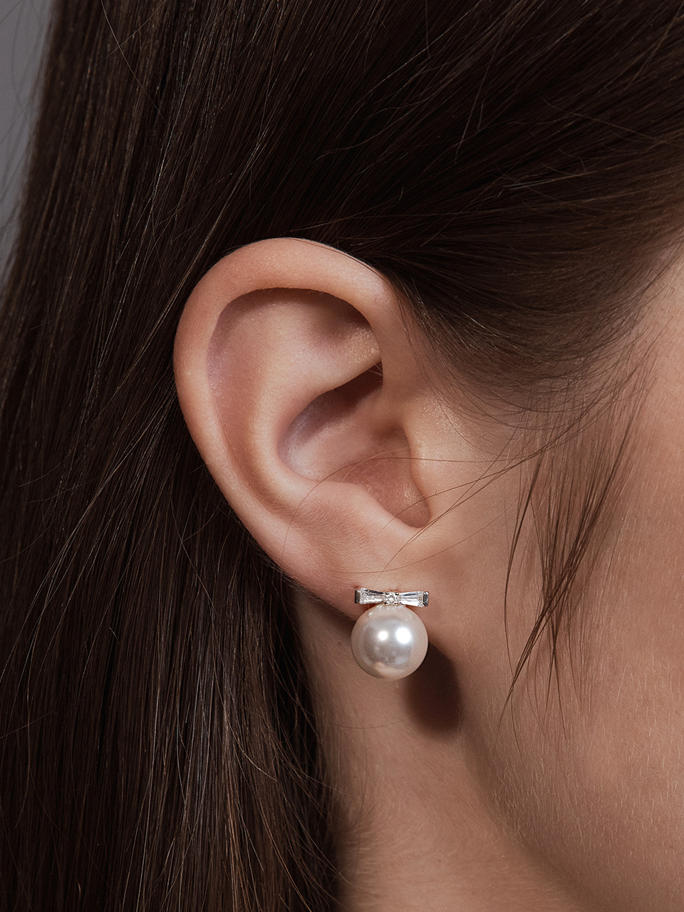 [sv925] ribbon жемчуг drop studs серьга