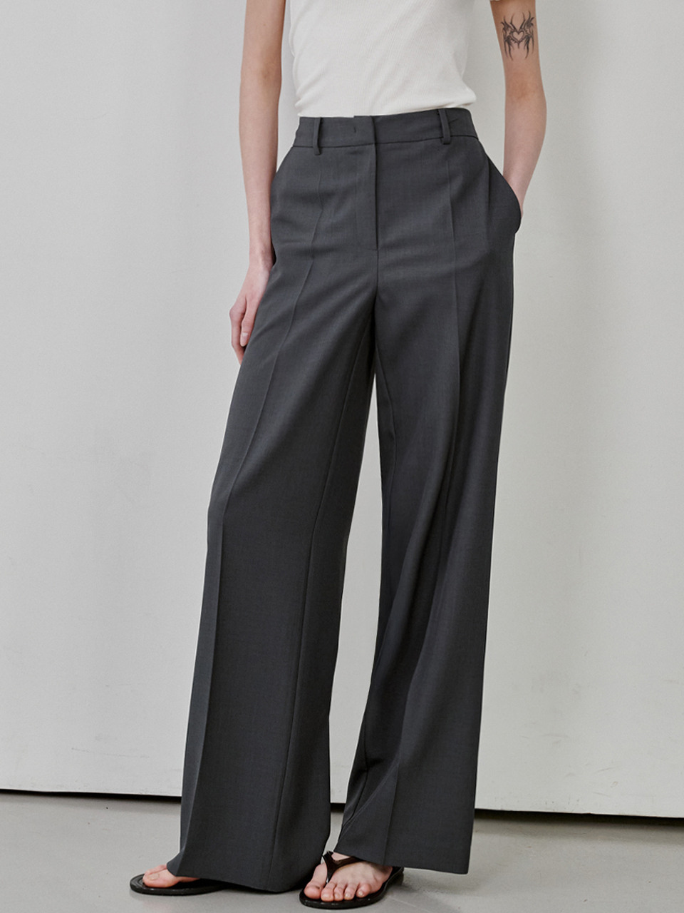 Легкие тонкие широкие брюки 2175 (dark grey)