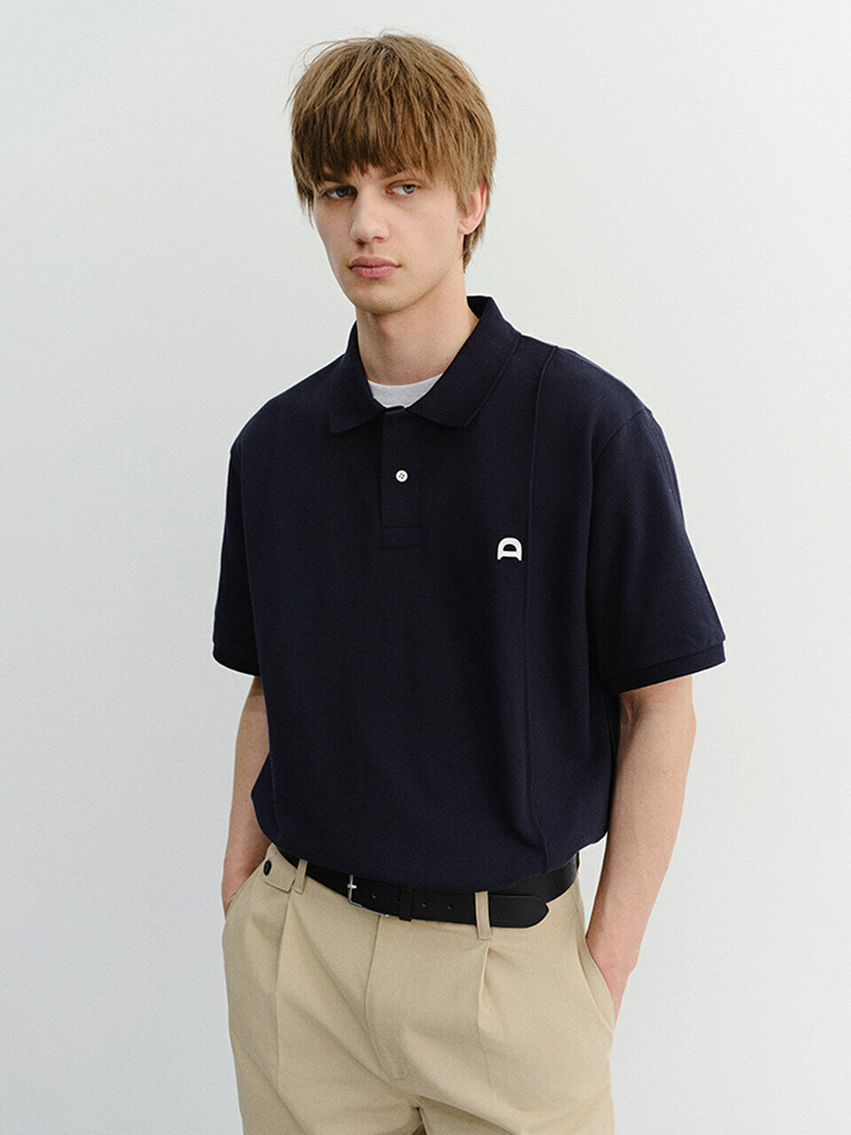 Унисекс LEATHER LOGO POLO Рубашка NAVY_M_UDTS6B122N2