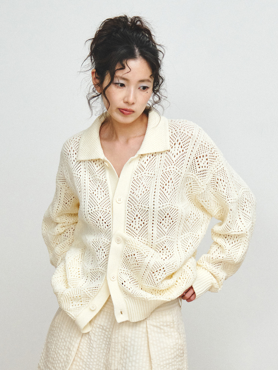 CROCHET CARDIGAN, IVORY