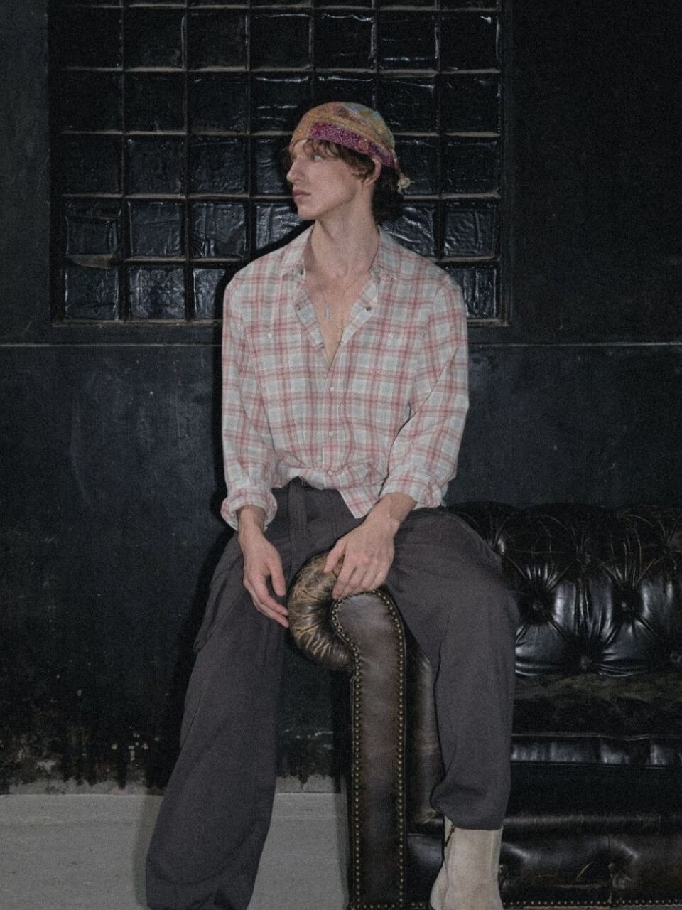 Men Vintage Pastel Western Checkered Shirt, Pink
