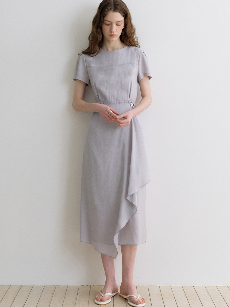 comos 1727 drape wrap button dress (ash blue)