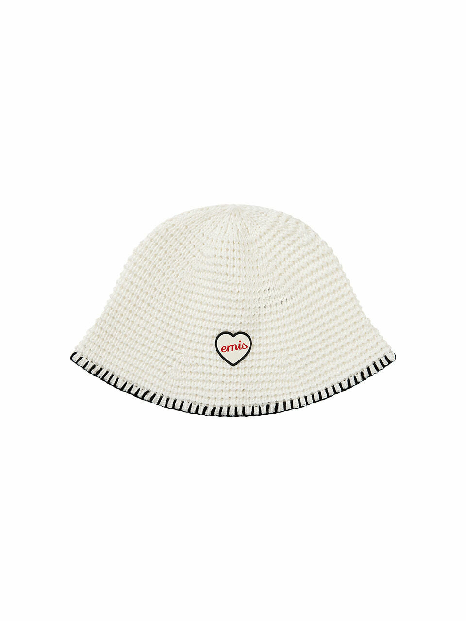 HEART RUBBER PATCH KNIT BUCKET HAT-WHITE