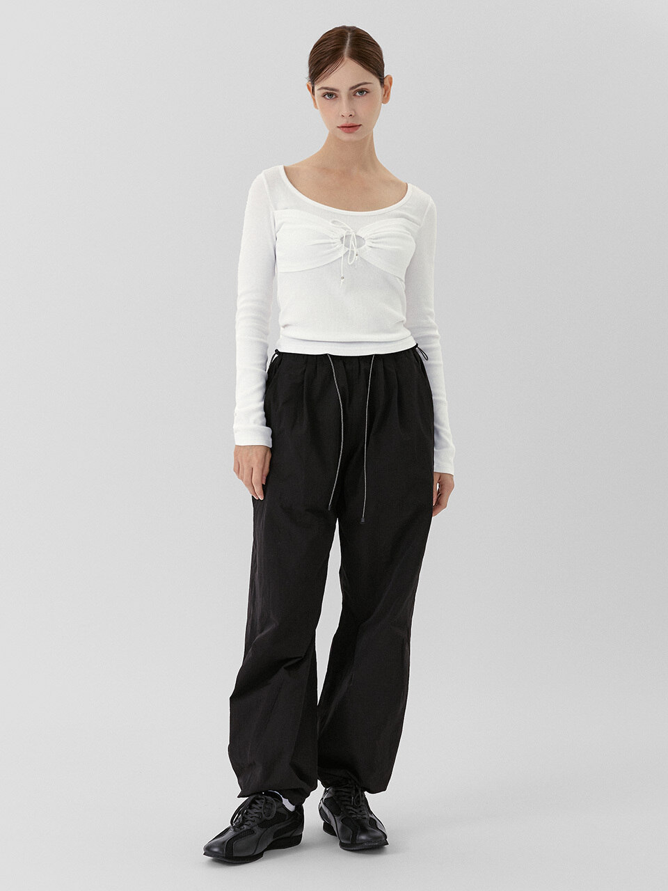 Широкие брюки UNISEX на завязках_BLACK